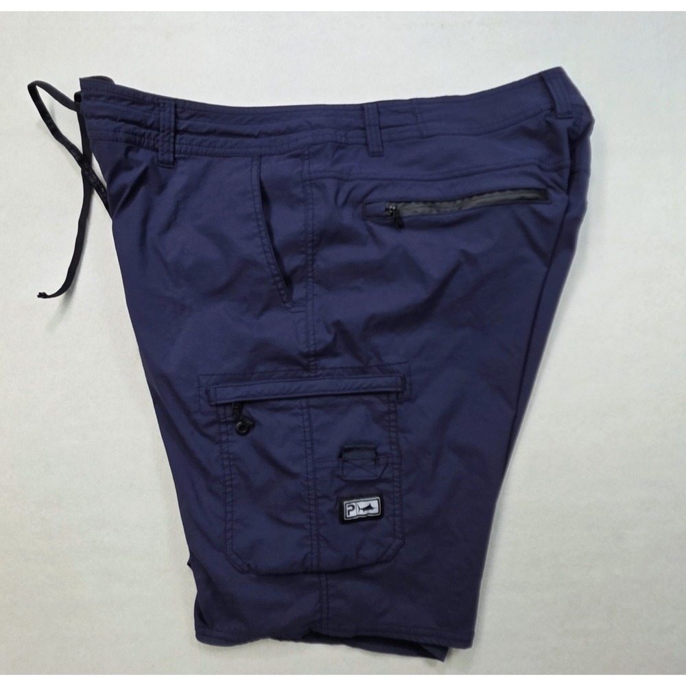 Pelagic Hybrid Shorts Mens 40 Blue Black Fishing Nylon Stretch Zip Cargo Pockets